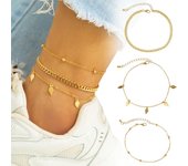 Tobillera de 3 piezas, tobillera para mujer con forma de inicial, regalo de verano, decoraciones de playa One Size oro