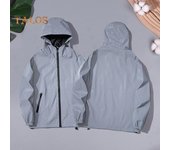 Chaqueta reflectante con capucha para hombre, de manga larga, resistente al viento, con cierre de cremallera, diseño de doble bolsillo, para escalada, senderismo y running M gris