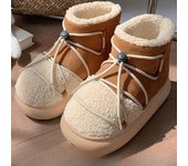 Nuevas botas de nieve cálidas de invierno, botas cortas con diseño de piel para mujer, ligeras y antideslizantes, cómodas Zapatillas de casa para hombre, zapatos altos de pan 38-39 marrón