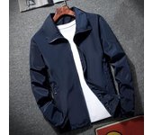 Hombres Al Aire Libre Cortavientos Solapa Manga Larga Color Sólido Chaqueta Bolsillos Cremallera Tapeta Otoño Abrigo XL gris