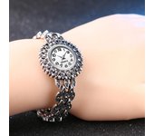Correa de aleación, esfera pequeña, elegante reloj para mujer, reloj de pulsera de cuarzo plateado tibetano antiguo Vintage para mujer, relojes de pulsera de lujo