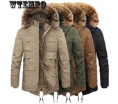 Nueva chaqueta informal para hombre, parkas de invierno a la moda, gabardina de piel para hombre, abrigo grueso, chaquetas térmicas, abrigos cálidos de algodón, manga larga L caqui