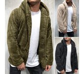 Chaqueta con capucha de forro polar de manga larga para hombre, abrigo de color sólido, prendas de vestir holgadas, sudaderas informales con capucha para otoño e invierno M marrón
