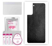 apgo Protective Skin Sticker for the back compatible with Samsung Galaxy S21 Plus 5G, Wrap Film, Foil, Vinyl - Pattern Black Leather