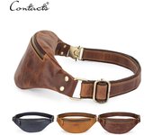 Riñoneras de cuero genuino para hombre, riñonera de viaje, riñonera pequeña, bolsas de pecho masculinas negro