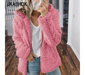 JKASHDK Chaquetas y abrigos con capucha de manga larga para otoño e invierno con estampado de Color sólido informal a la moda para mujer S color rosa