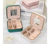 Forro de caja portátil con espejo, almacenamiento de joyas de franela, cremallera, anillo de pendiente de viaje de gran capacidad color rosa