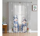 Cortinas de tul para ventana con diseño de muñeco de nieve, rama de copo de nieve y color gris, para sala de estar, cocina, ventana, cortinas de gasa transparente W135 x H115cm x1&Rod Pocket