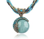 Joyería de mujer, collar Retro de estilo bohemio hecho a mano con cadena de cuentas multicapa de cristal gema azul