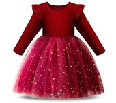 Vestido de princesa con lentejuelas y estrellas para niñas pequeñas, disfraz de Navidad, malla de terciopelo con retazos, vestidos de noche para fiesta de Año Nuevo para niños 100cm beige
