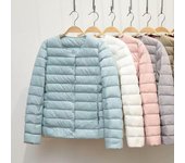 Chaqueta de plumón para mujer de invierno, abrigo de plumón de pato ultraligero, chaqueta acolchada corta ajustada de otoño M azul marino