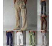 Pantalones casuales holgados de algodón y lino elásticos con cordón para hombre. S blanco