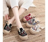 Zapatillas planas informales de lino con bordado para mujer, estilo retro, de lona, cómodas, para verano, 2024 35 beige