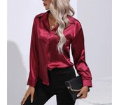 Blusa de satén de primavera y otoño, camisa de manga larga de seda de imitación para mujer, Tops sueltos de talla grande L negro
