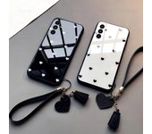 Funda de cristal para Samsung Galaxy A14 M14 A24 A34 A54 5G, funda dura para teléfono con corazón de amor a la moda For Samsung A14 5G blanco/negro