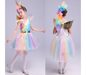 Vestido tutú para niños, Vestidos de princesa unicornio arcoíris para niños, ropa de fiesta para niñas lindas con ala 4-5 Years