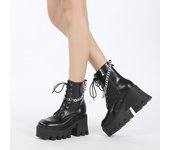 Botas negras de moda para mujer, tacón alto, con cordones, de piel suave, con plataforma, para fiesta, primavera y otoño, estilo Punk2024 35 negro