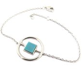 Les Trésors De Lily [P8009] - Bracelet Argent 'Boho' turquoise argenté (rhodié) - 17 mm turquesa