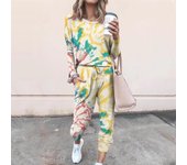 Otoño Invierno pantalones sueltos traje 2023 blusa estampada conjunto de dos piezas trajes casuales de manga larga mujeres pantalones con cordón 29108 S negro