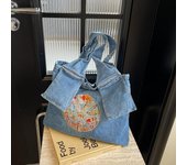 Bolso de mezclilla bordado para mujer, bolso de hombro de gran capacidad, bolso cruzado azul oscuro