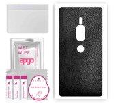 apgo Protective Skin Sticker for the back compatible with Sony Xperia XZ2 Premium, Wrap Film, Foil, Vinyl - Pattern Black Leather
