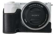 Funda de piel auténtica para SONY VLOGCAM, carcasa de media carcasa, exclusiva, tipo abrible, para ZV-E10 II/ZV-E10M2 [HNWEIWEI] (Negro) negro