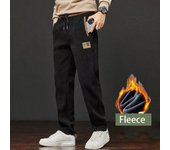 Pantalones deportivos térmicos y cálidos para hombre, pantalones de invierno de polar grueso para hombre, pantalones cálidos e informales con letras bordadas, forro polar grueso para exteriores S negro