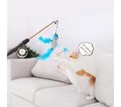 Caña de pescar retráctil, juguete interactivo para gatos, tipo pez, juguete con plumas, varita para gatitos, receptor de repuesto.