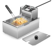 Aoresac Freidora Eléctrica 6L con Cesta Filtrante de Aceite Extraíble 1700W Acero Inoxidable Automática US plug