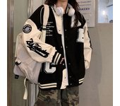 Chaqueta Bomber Vintage para mujer, uniforme universitario de moda Harajuku, chaquetas de béisbol universitarias, ropa de calle de gran tamaño Y2k S negro