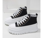 Zapatos de lona con plataforma plana y cordones en la parte delantera para mujer, zapatillas de deporte informales y cómodas con aumento de altura 35 negro