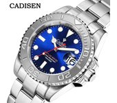 CADISEN 8210 Nueva marca superior de lujo para hombres con caja Serie Neptune Resistente al agua 100 m / 330 pies Relojes mecánicos automáticos para hombres azul