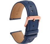 Calum Watch Strap Genuine Smooth Leather Quick Release Watch Smart Watch Band 12mm to 24mm Dark Blue x Rose (21mm, Buckle)