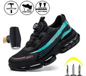 Zapatos de seguridad para el trabajo con hebilla giratoria transpirables para hombre, puntera de acero, negros, indestructibles, zapatillas de plataforma unisex a prueba de pinchazos (1 par) 40 azul