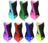 Vestido de patinaje artístico sin mangas para niñas, leotardo de gimnasia artística, traje de competición, ropa de baile 5-6 Years fluorescente verde