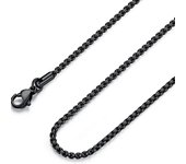 Collar de cadena de cable Rolo negro de acero inoxidable para hombre y mujer de 2,4 mm, 60 cm, 23,6 pulgadas 23.6 in negro