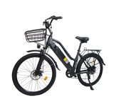 Bicicleta eléctrica ORLMS City Lady azul/negro/gris con motor de 500 W y batería de 48 V y 15 Ah, neumáticos de 26 x 1,75 pulgadas, freno de disco de 7 velocidades y apagado automático. azul