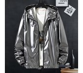 Abrigo brillante para hombre, abrigo con capucha de manga larga para adolescentes, con cordones ajustables, mangas con puños, chaqueta de superficie brillante M plata