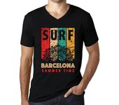 Camiseta Vintage para Hombre Camiseta Gráfica Cuello en V Surf Summer Time BARCELONA Negro Profundo S negro
