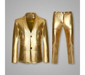 Conjunto de 2 piezas de traje para hombre, abrigo y pantalones, solapa, manga larga, botonadura sencilla, chaqueta y pantalones largos, traje de negocios con estampado dorado M negro