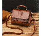 Bolso retro de cuero de PU, bolso de cartera en relieve con insignia de letra, bolso bandolera de moda para mujer 20*11*15cm negro
