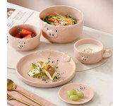 Vajilla de cerdito rosa, platos, cuencos, tazas, vajilla japonesa de dibujos animados, plato mate irregular, utensilios de cocina, plato de cerámica para el hogar
