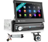 Podofo 1 Din 7 pulgadas Pantalla táctil plegable Android 10.0 Radio de coche Autoradio con GPS Wifi Enlace espejo Bluetooth USB Tarjeta TF Radio FM Entrada auxiliar Vista trasera without Rear camera