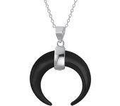 Collar con piedra de poder tribal cuadrada con forma de media luna invertida y cuerno italiano en plata 925 de ónix negro [Bling Jewelry] negro