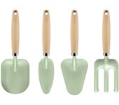 Pala de jardín multiusos de 4 piezas con mango de madera de dibujos animados para excavar en el jardín y la granja.