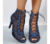 Zapatos de baile de caña alta para mujer, sandalias de salón, salsa, tango, de malla recortada, para fiesta, de verano 35 azul