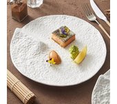 Plato de cerámica irregular con diseño de piedra, plato de postre, plato de sushi, platos de carne, cocina molecular de hotel, vajilla creativa