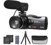 Andoer 2.7K Cámara de vídeo digital Videocámara Grabadora DV 48MP 16X Zoom digital 3.0 pulgadas IPS Touch negro