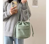 Bolso de pana de versión coreana para mujer, bandolera de hombro de gran capacidad, estilo literario pequeño, fresco, serie Mori, con cinturón de bombeo y bolso tipo cubo con boca verde