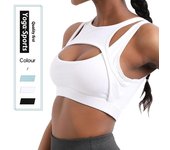 Sujetador deportivo a prueba de golpes para mujer, con agujeros, sólido, push up, para correr, fitness, yoga, chaleco S blanco